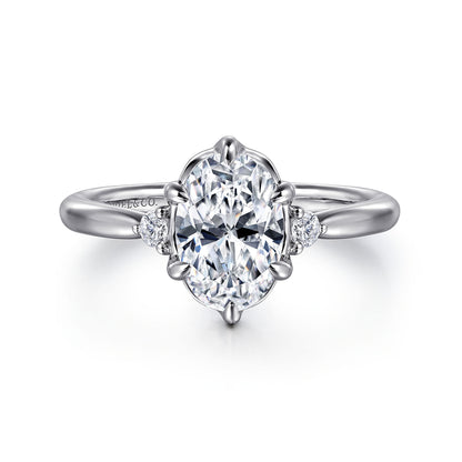14K White Gold Oval Three Stone Diamond Engagement Ring