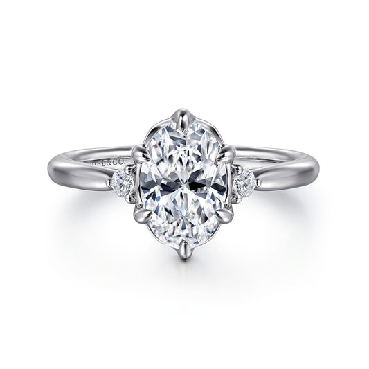 14K White Gold Oval Three Stone Diamond Engagement Ring