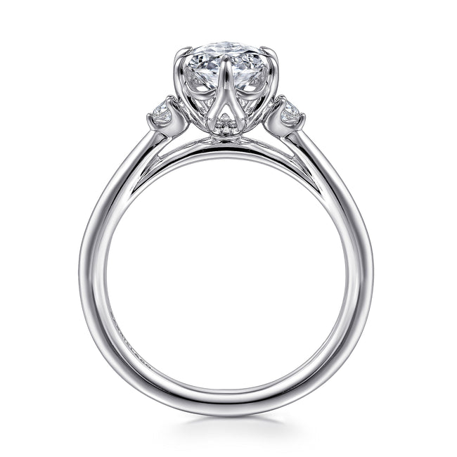 14K White Gold Oval Three Stone Diamond Engagement Ring