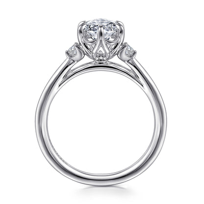 14K White Gold Oval Three Stone Diamond Engagement Ring