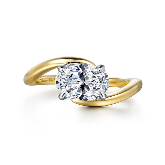 14K White-Yellow Gold Bypass Oval Diamond Engagement Ring
