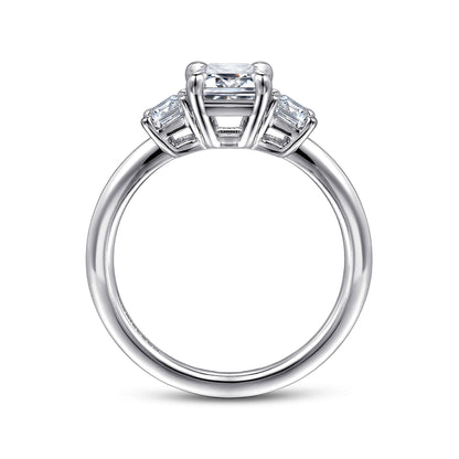 14K White Gold Emerald Cut Three Stone Diamond Engagement Ring