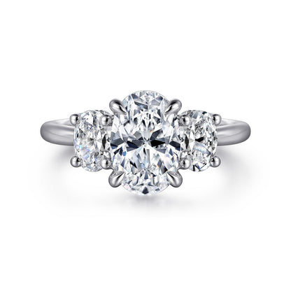 14K White Gold Oval Three Stone Diamond Engagement Ring