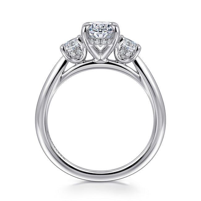 14K White Gold Oval Three Stone Diamond Engagement Ring