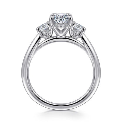 14K White Gold Oval Three Stone Diamond Engagement Ring