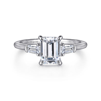 14K White Gold Emerald Cut Three Stone Diamond Engagement Ring