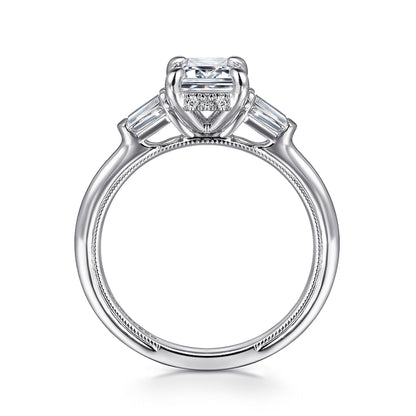 14K White Gold Emerald Cut Three Stone Diamond Engagement Ring