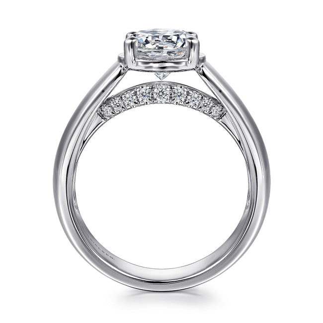 14K White Gold Wide Band Round Diamond Engagement Ring