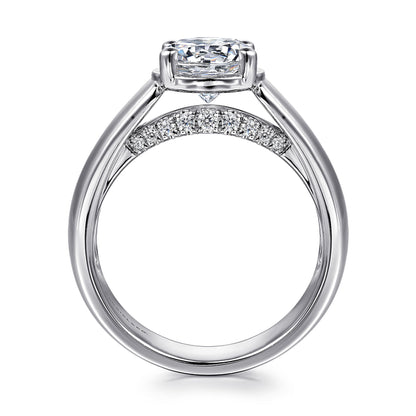14K White Gold Wide Band Round Diamond Engagement Ring