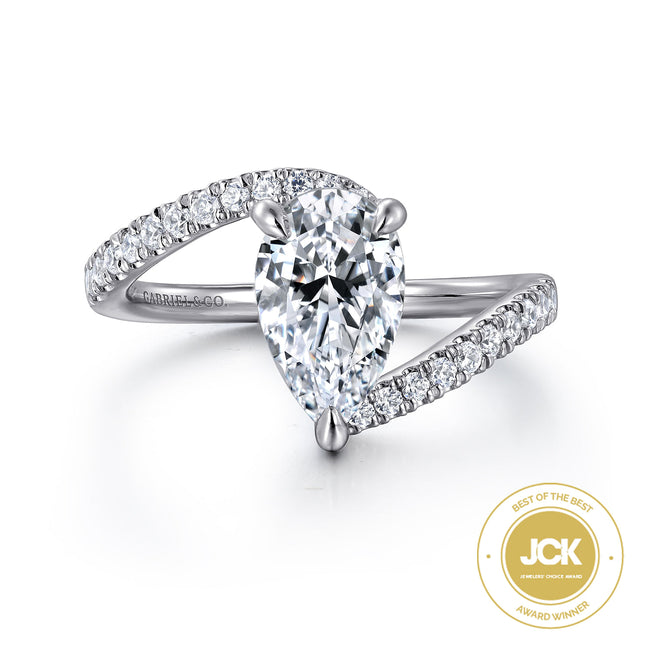 14K White Gold Pear Shape Hidden Halo Bypass Engagement Ring