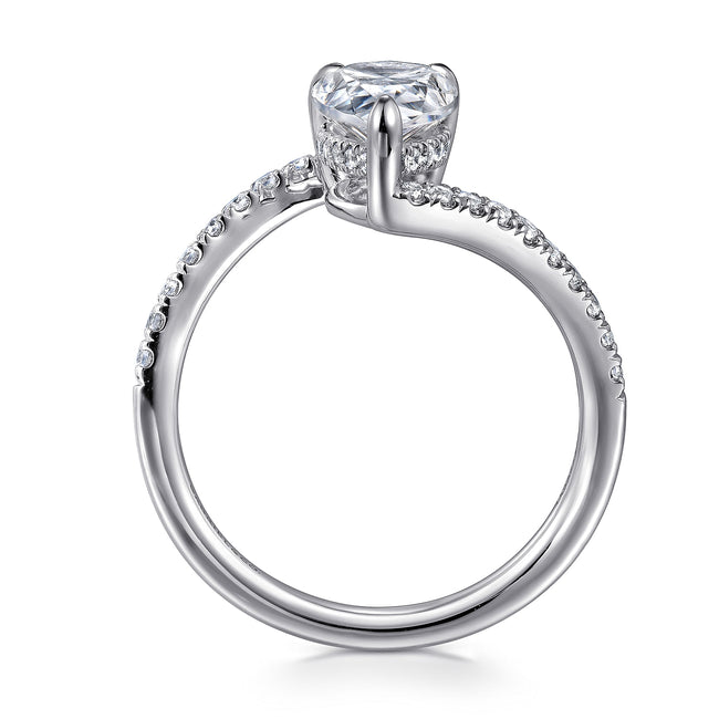 14K White Gold Pear Shape Hidden Halo Bypass Engagement Ring