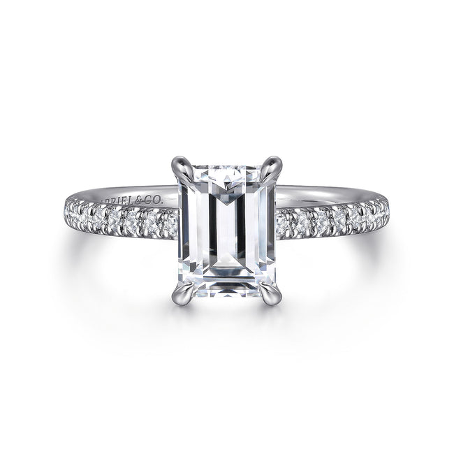 14K White Gold Emerald Cut Diamond Engagement Ring