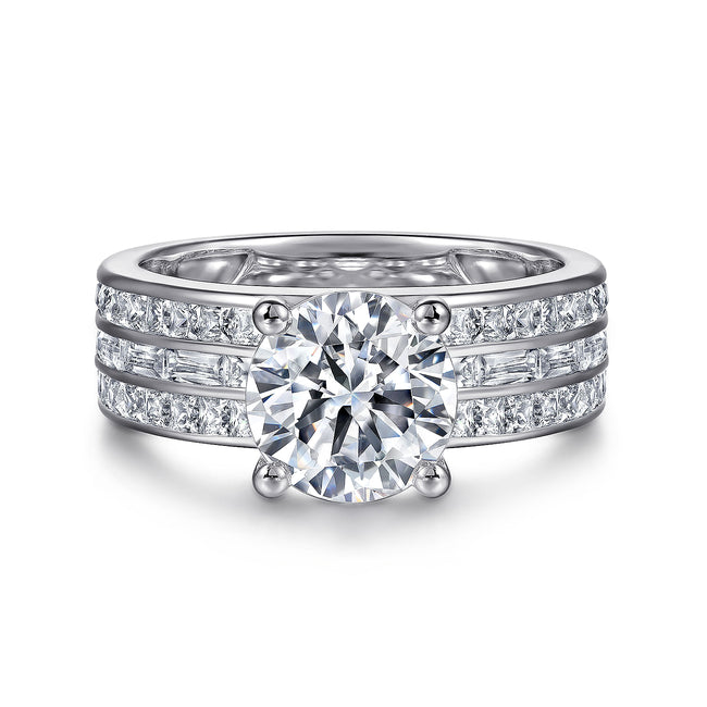 14K White Gold Round Wide Band Engagement Ring