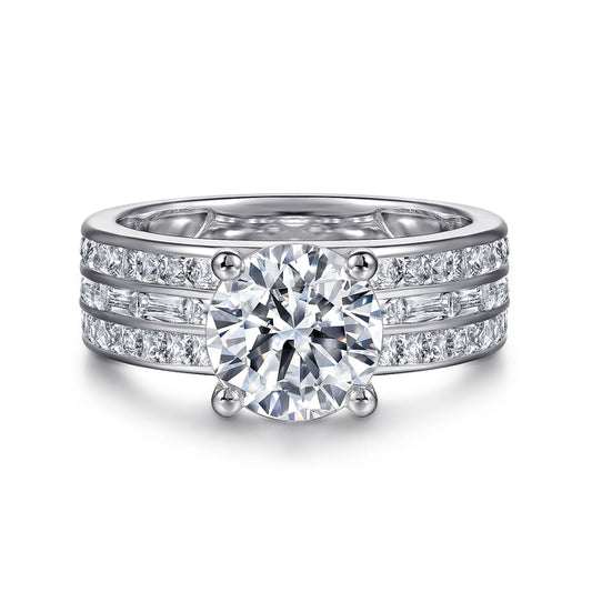 14K White Gold Round Wide Band Engagement Ring