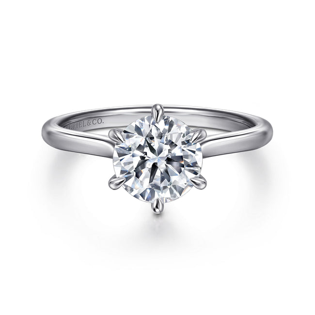 14K White Gold Round Solitaire Diamond Engagement Ring