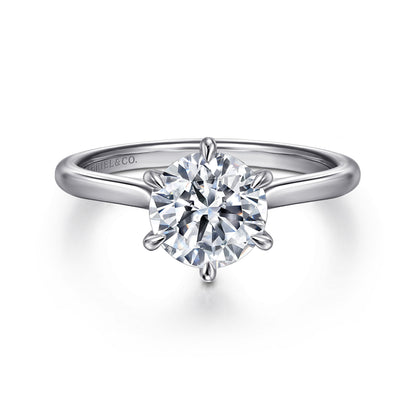 14K White Gold Round Solitaire Diamond Engagement Ring