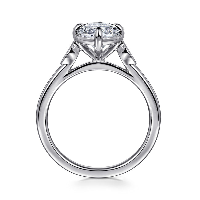 14K White Gold Oval Three Stone Diamond Engagement Ring