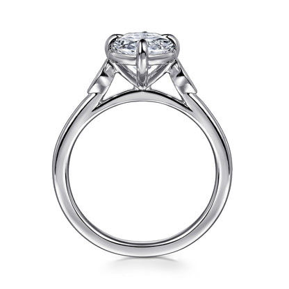 14K White Gold Oval Three Stone Diamond Engagement Ring