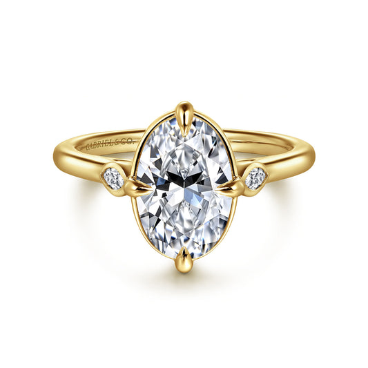 14K Yellow Gold Oval Three Stone Diamond Engagement Ring