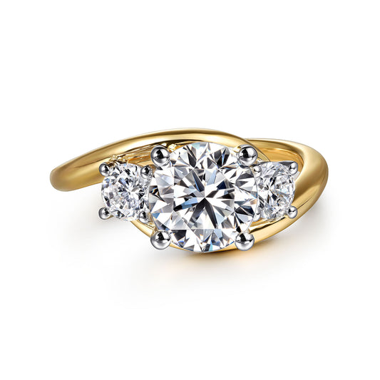 14K White-Yellow Gold Round Three Stone Diamond Engagement Ring