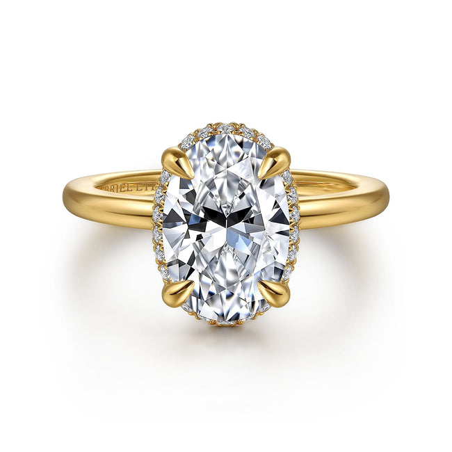 14K Yellow Gold Oval Hidden Halo Diamond Engagement Ring