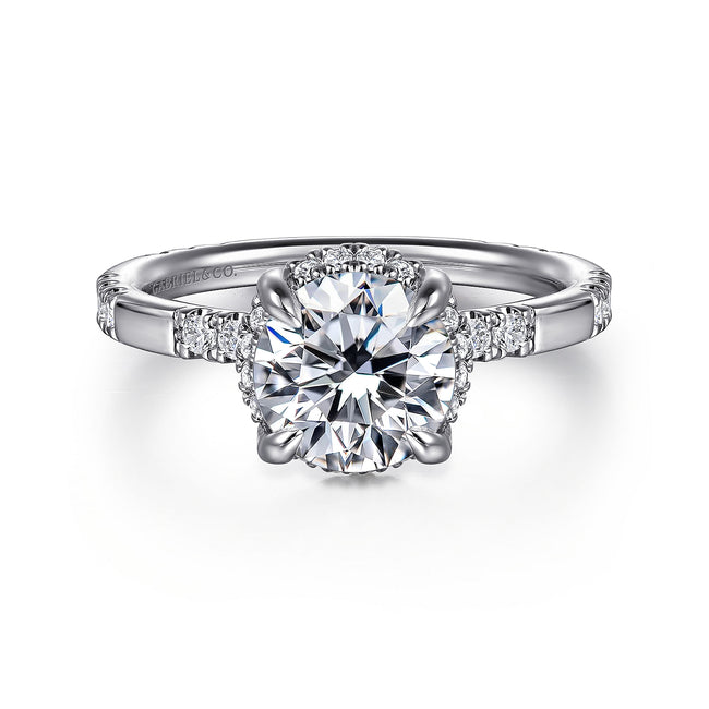 14K White Gold Round Hidden Halo Diamond Engagement Ring
