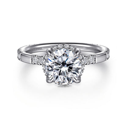 14K White Gold Round Hidden Halo Diamond Engagement Ring