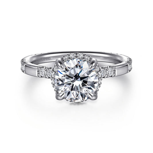 14K White Gold Round Hidden Halo Diamond Engagement Ring