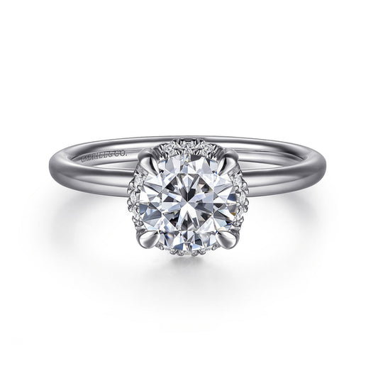 14K White Gold Round Hidden Halo Diamond Engagement Ring