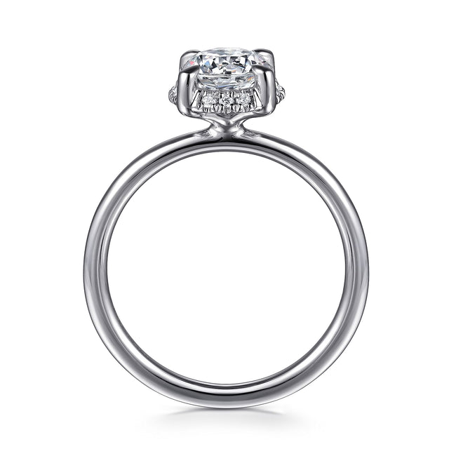 14K White Gold Round Hidden Halo Diamond Engagement Ring