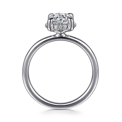 14K White Gold Round Hidden Halo Diamond Engagement Ring