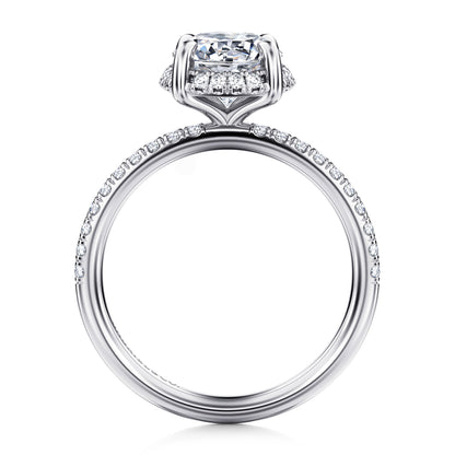 14K White Gold Round Hidden Halo Diamond Engagement Ring