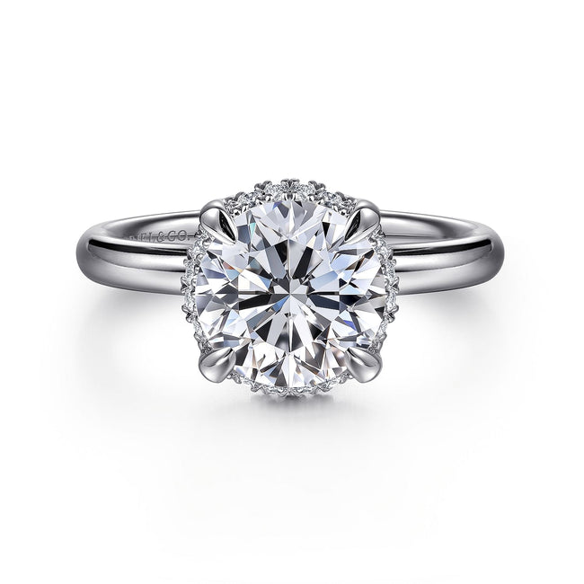 14K White Gold Round Hidden Halo Diamond Engagement Ring