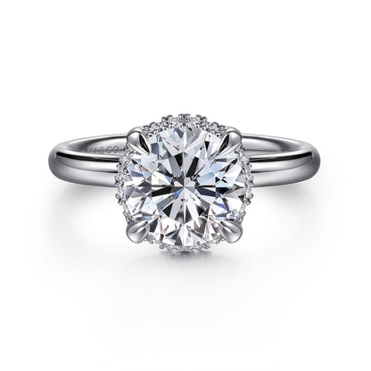 14K White Gold Round Hidden Halo Diamond Engagement Ring
