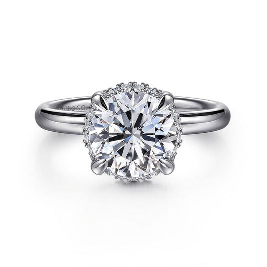 14K White Gold Round Hidden Halo Diamond Engagement Ring