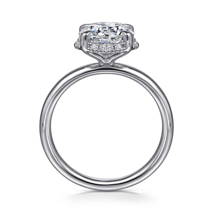 14K White Gold Round Hidden Halo Diamond Engagement Ring