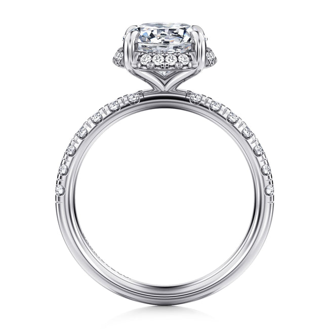 14K White Gold Round Hidden Halo Diamond Engagement Ring