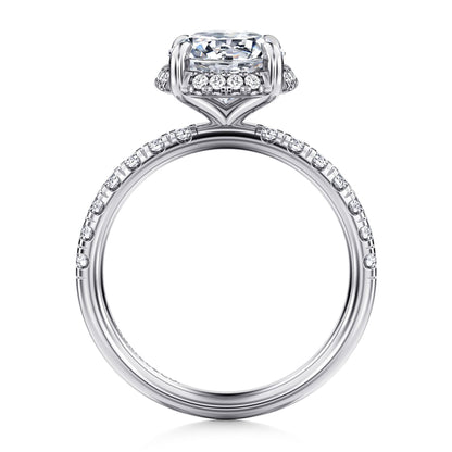 14K White Gold Round Hidden Halo Diamond Engagement Ring
