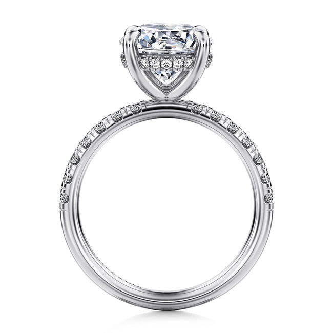 14K White Gold Round Hidden Halo Diamond Engagement Ring