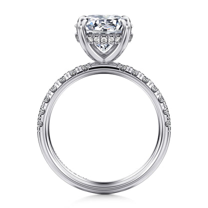 14K White Gold Round Hidden Halo Diamond Engagement Ring
