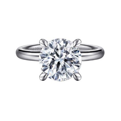 14K White Gold Round Hidden Halo Diamond Engagement Ring