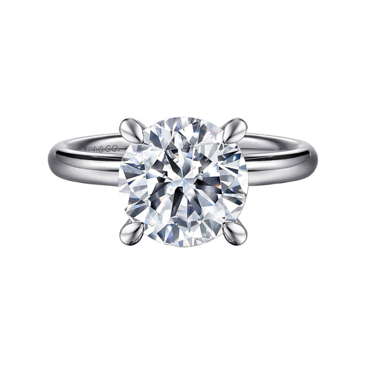 14K White Gold Round Hidden Halo Diamond Engagement Ring