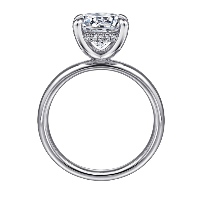 14K White Gold Round Hidden Halo Diamond Engagement Ring