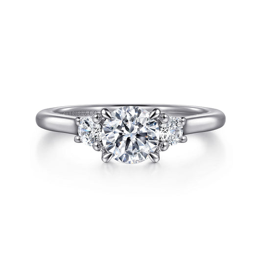 14K White Gold Round 3 Stone Diamond Engagement Ring