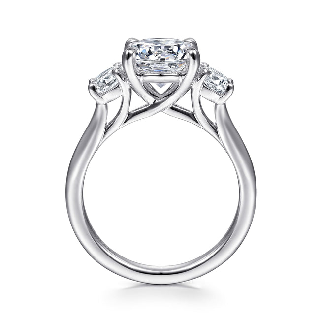 14K White Gold Round 3 Stone Diamond Engagement Ring