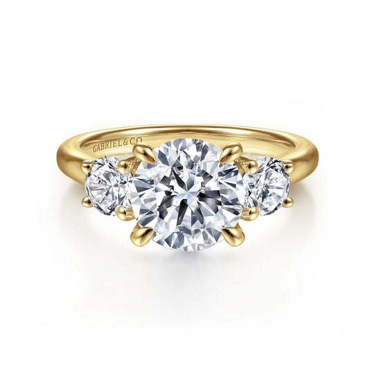 14K Yellow Gold Round 3 Stone Diamond Engagement Ring