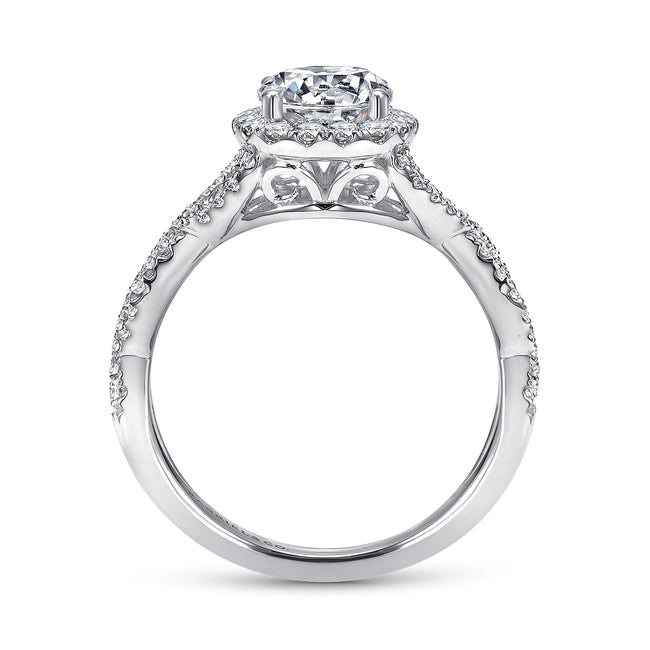 14K White Gold Round Halo Diamond Engagement Ring