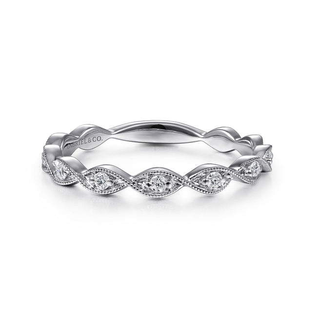 14K White Gold Twisted Diamond Stackable Ring