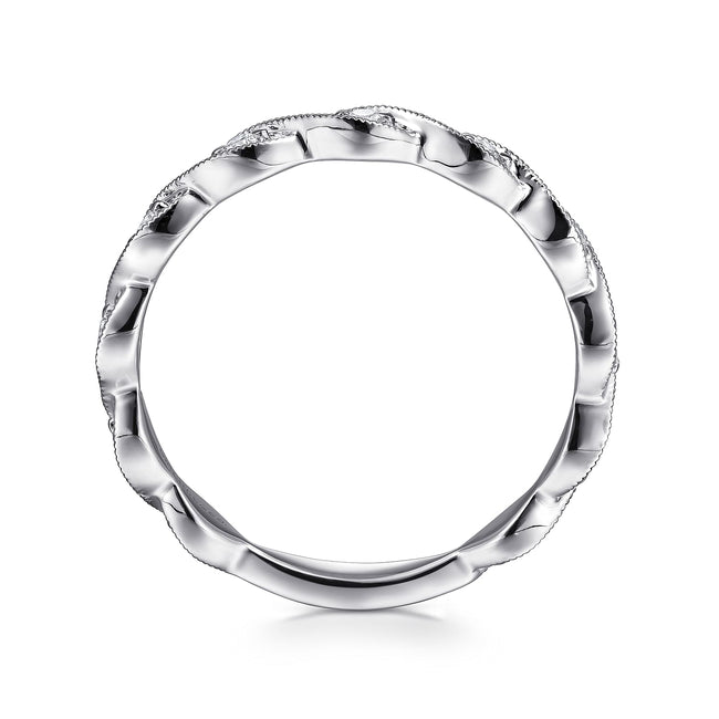 14K White Gold Twisted Diamond Stackable Ring