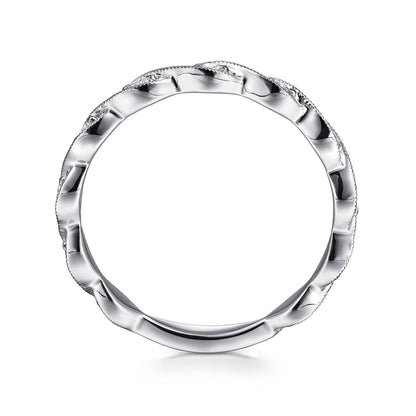 14K White Gold Twisted Diamond Stackable Ring